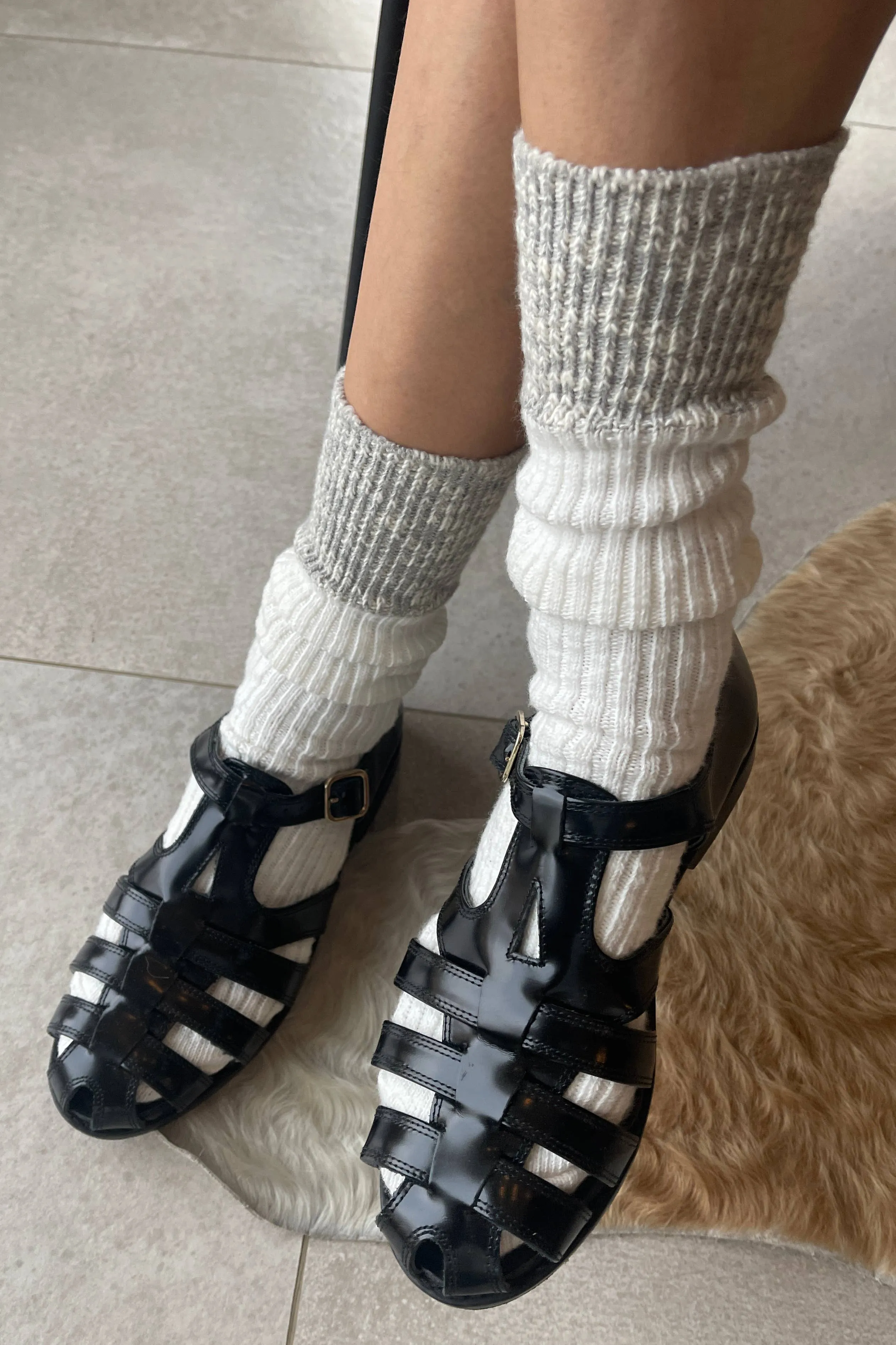 Le Bon Shoppe - Color Block Cottage Socks: White Linen/Ht. Grey