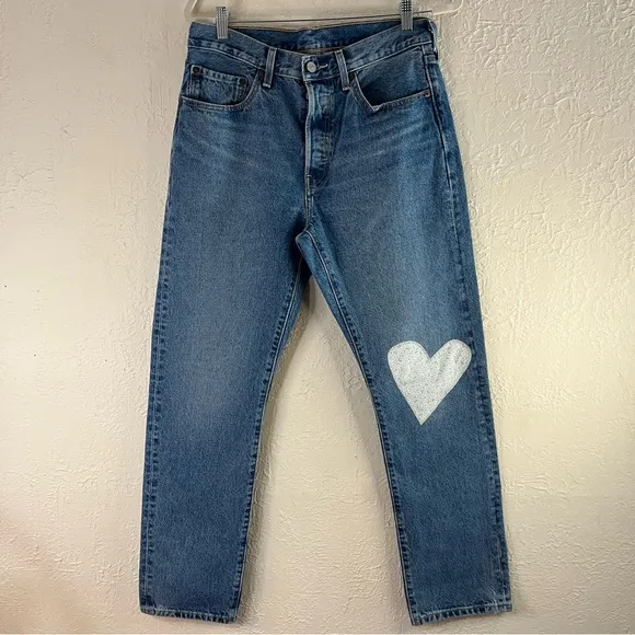 Levi's 501 150th Anniversary Edition High Waisted Straight Leg Jeans Heart Patch