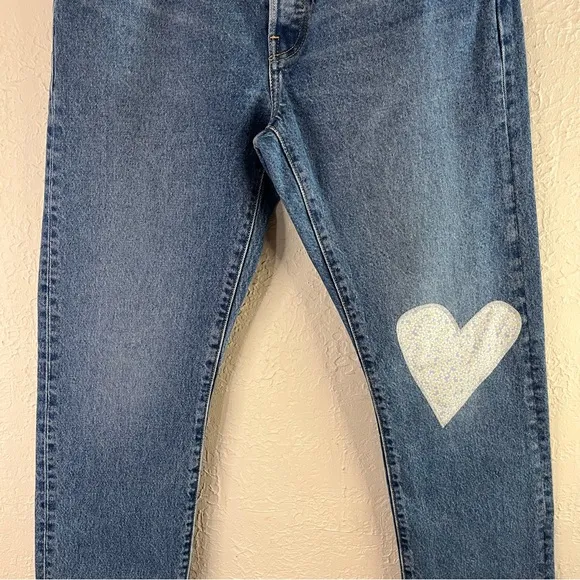 Levi's 501 150th Anniversary Edition High Waisted Straight Leg Jeans Heart Patch