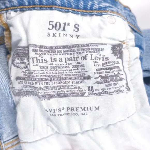 LEVI’S PREMIUM QUALITY CLOTHING 501 S Skinny Button Fly Jeans High Rise W27 L28