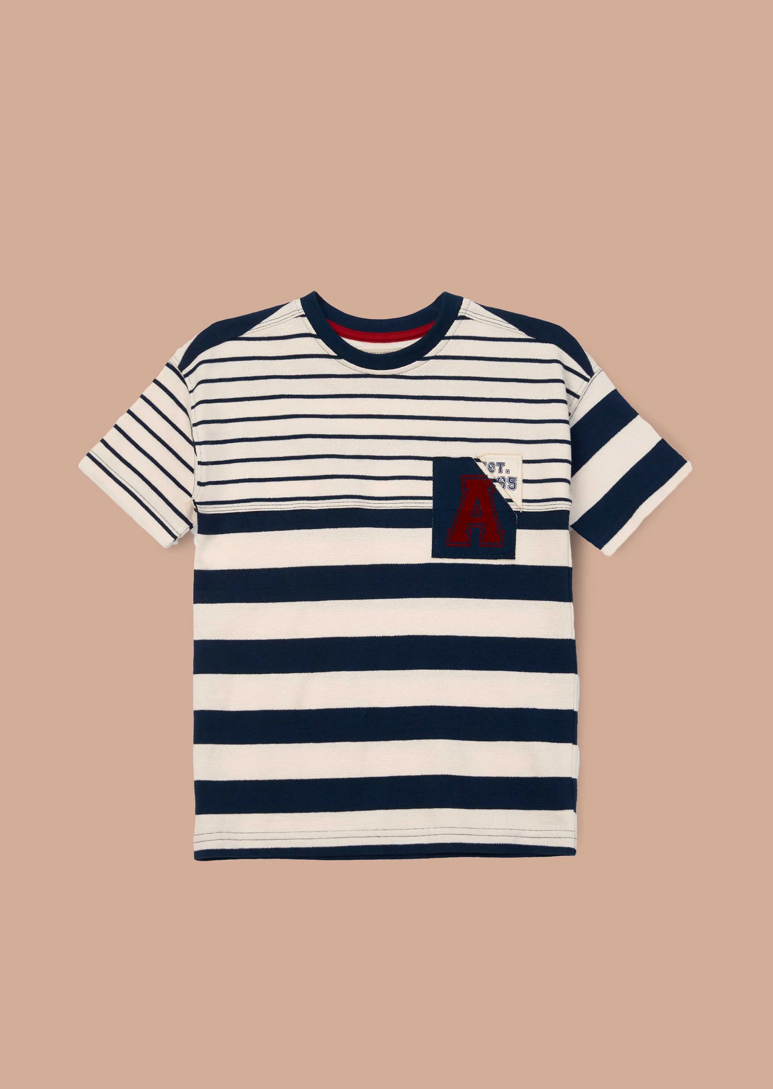 Lewis Blue Textured Stripe Block T Shirt