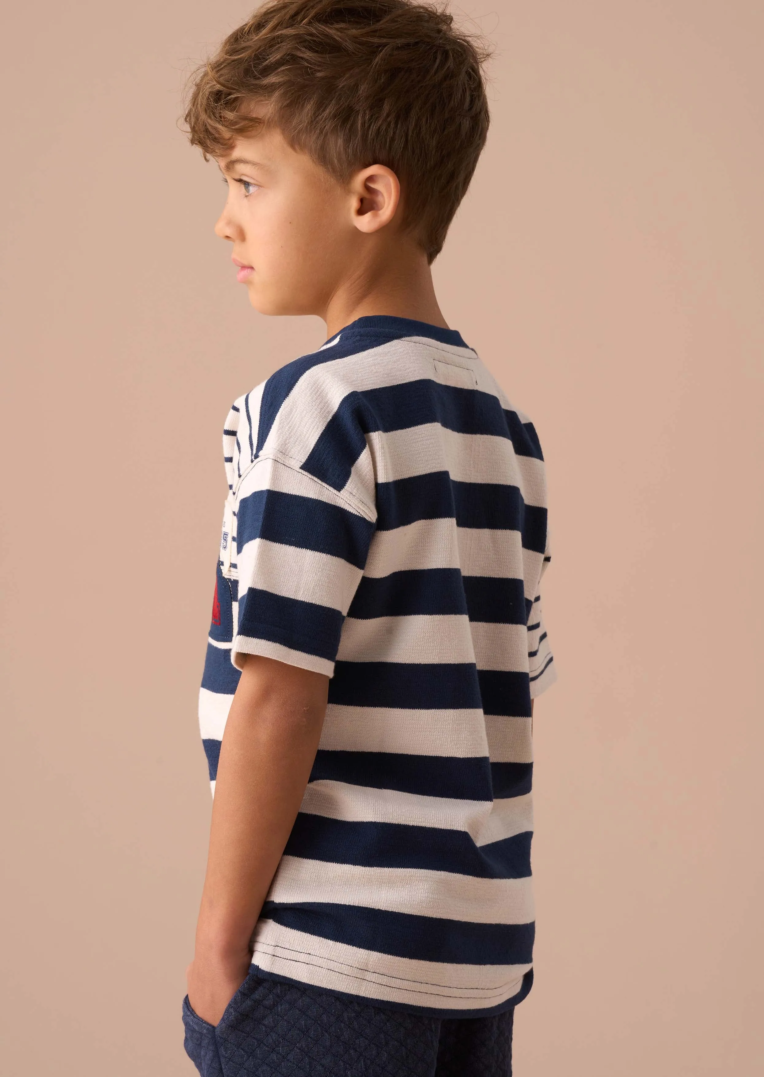 Lewis Blue Textured Stripe Block T Shirt