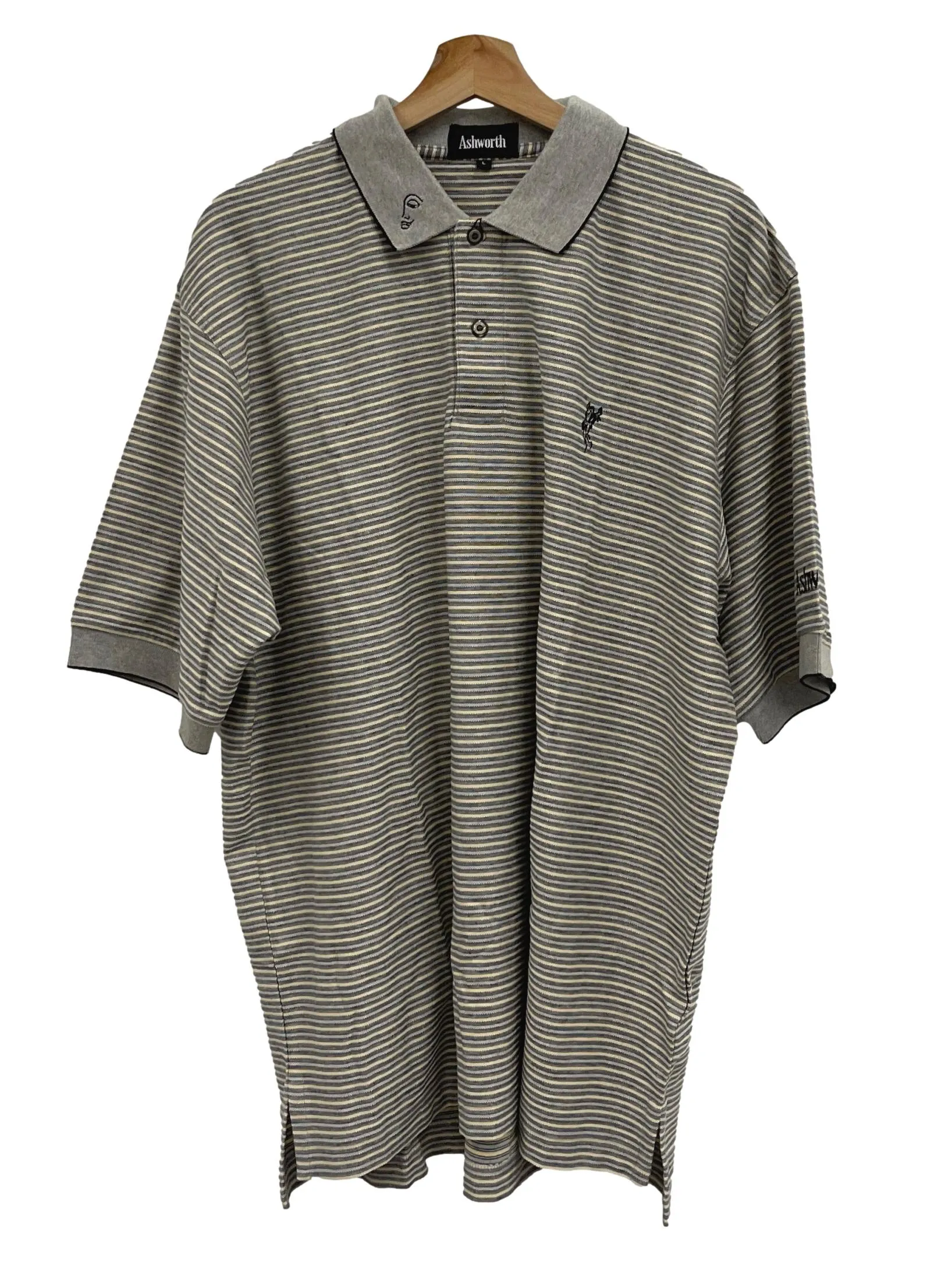 Light Brown And Grey Striped Polo