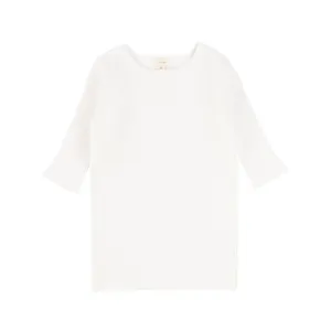 Lil Legs Knit Crewneck Sweater Three Quarter Sleeve - White