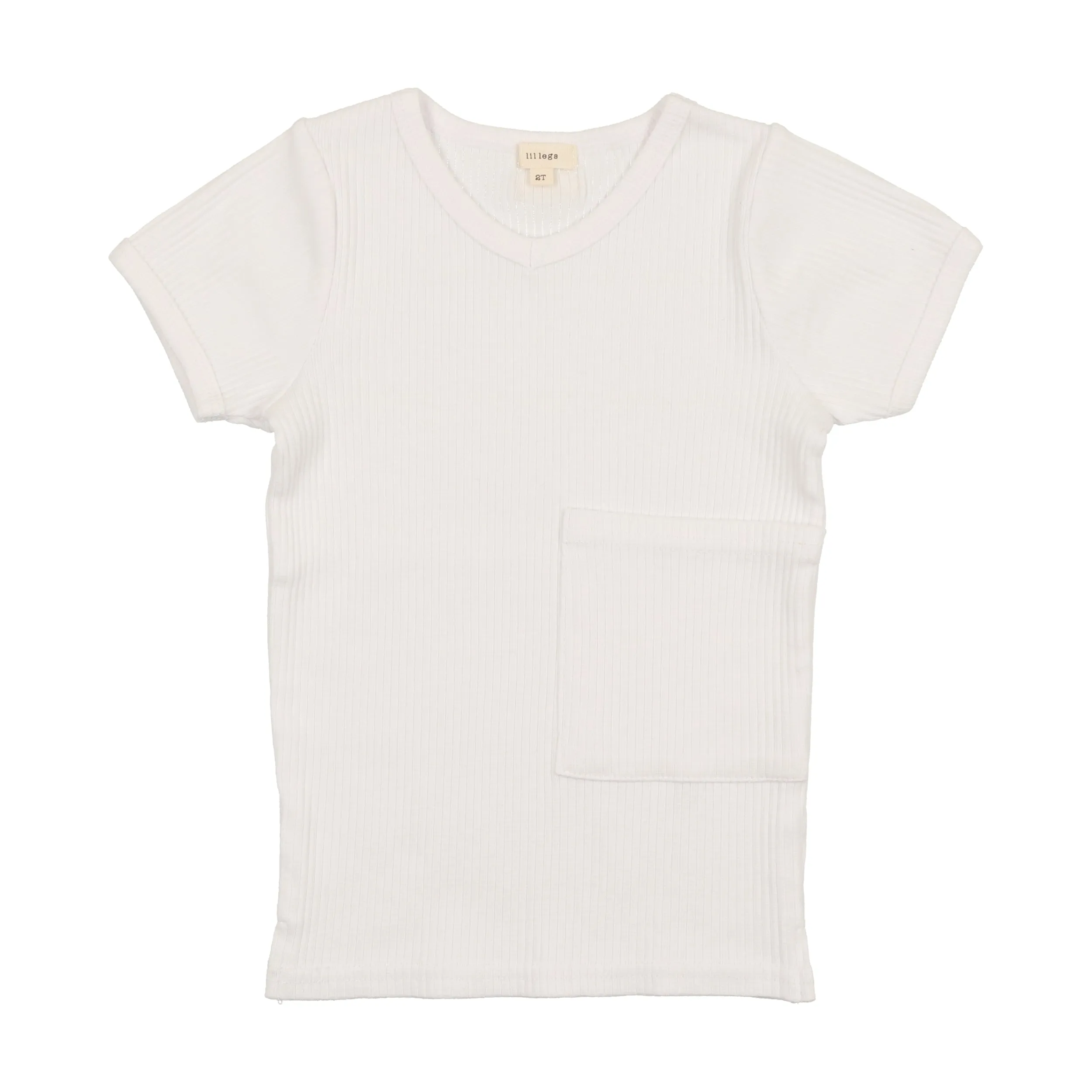 Lil Legs Ribbed V-Tee with Pocket - White