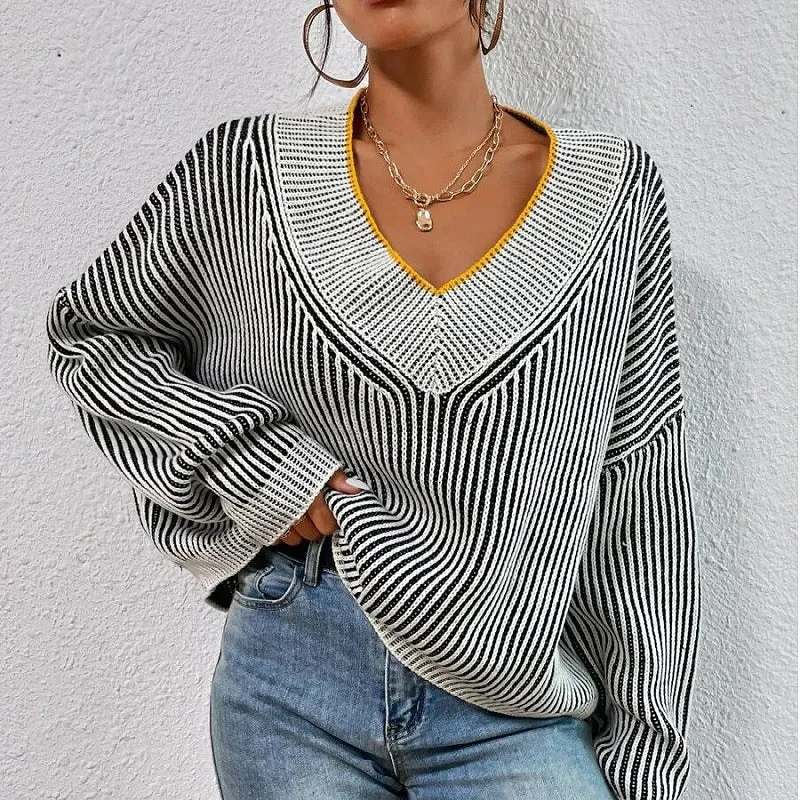 Lina – Pull rayé col V