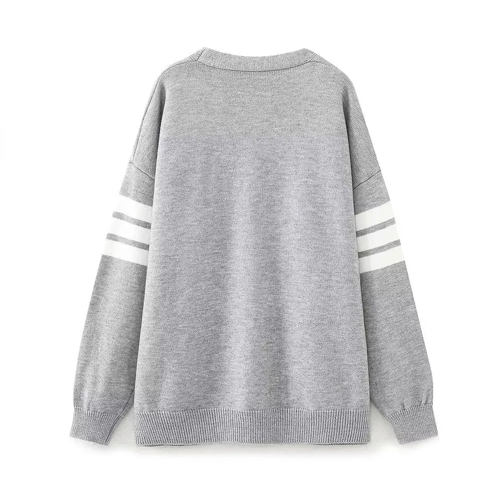 Long Sleeve Striped Sleeve Cardigan