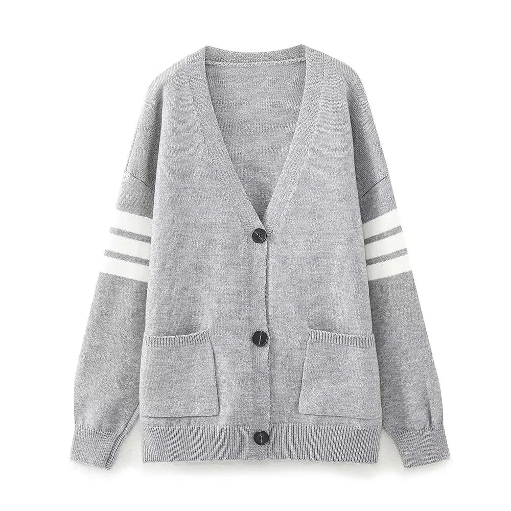 Long Sleeve Striped Sleeve Cardigan