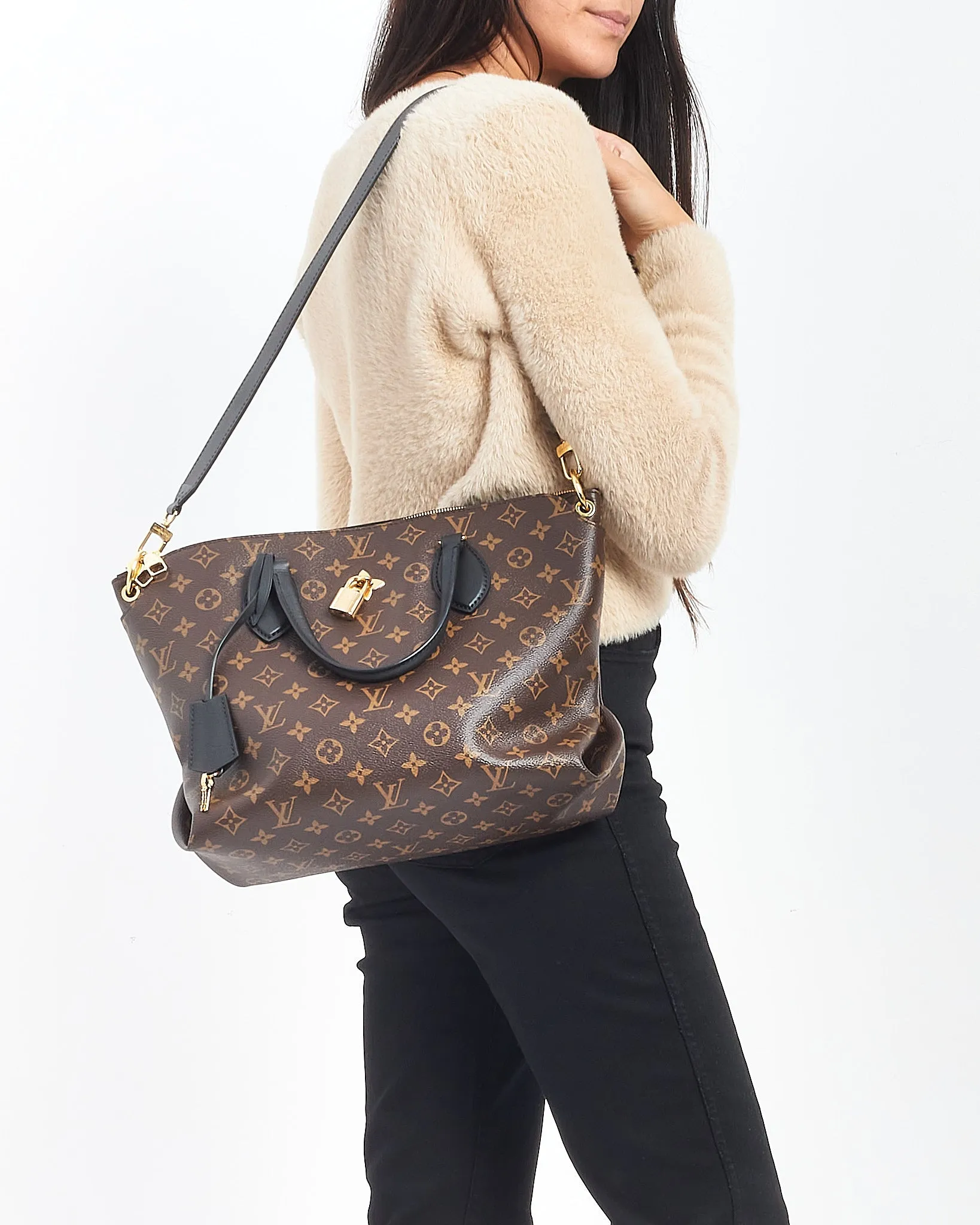 Louis Vuitton Black Monogram Canvas Flower Zip Tote MM