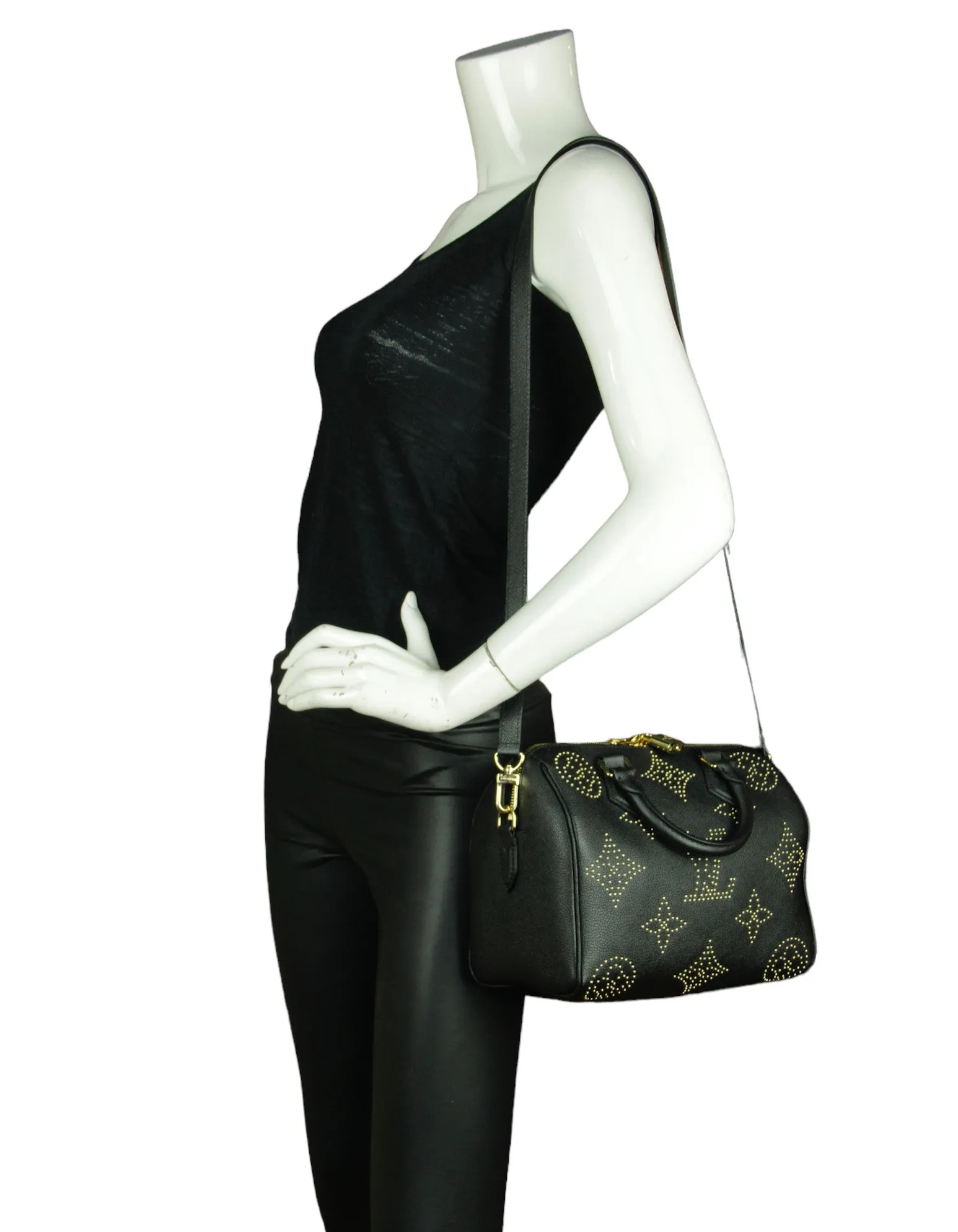 Louis Vuitton Black Studded Monogram Giant Speedy Bandouliere 25