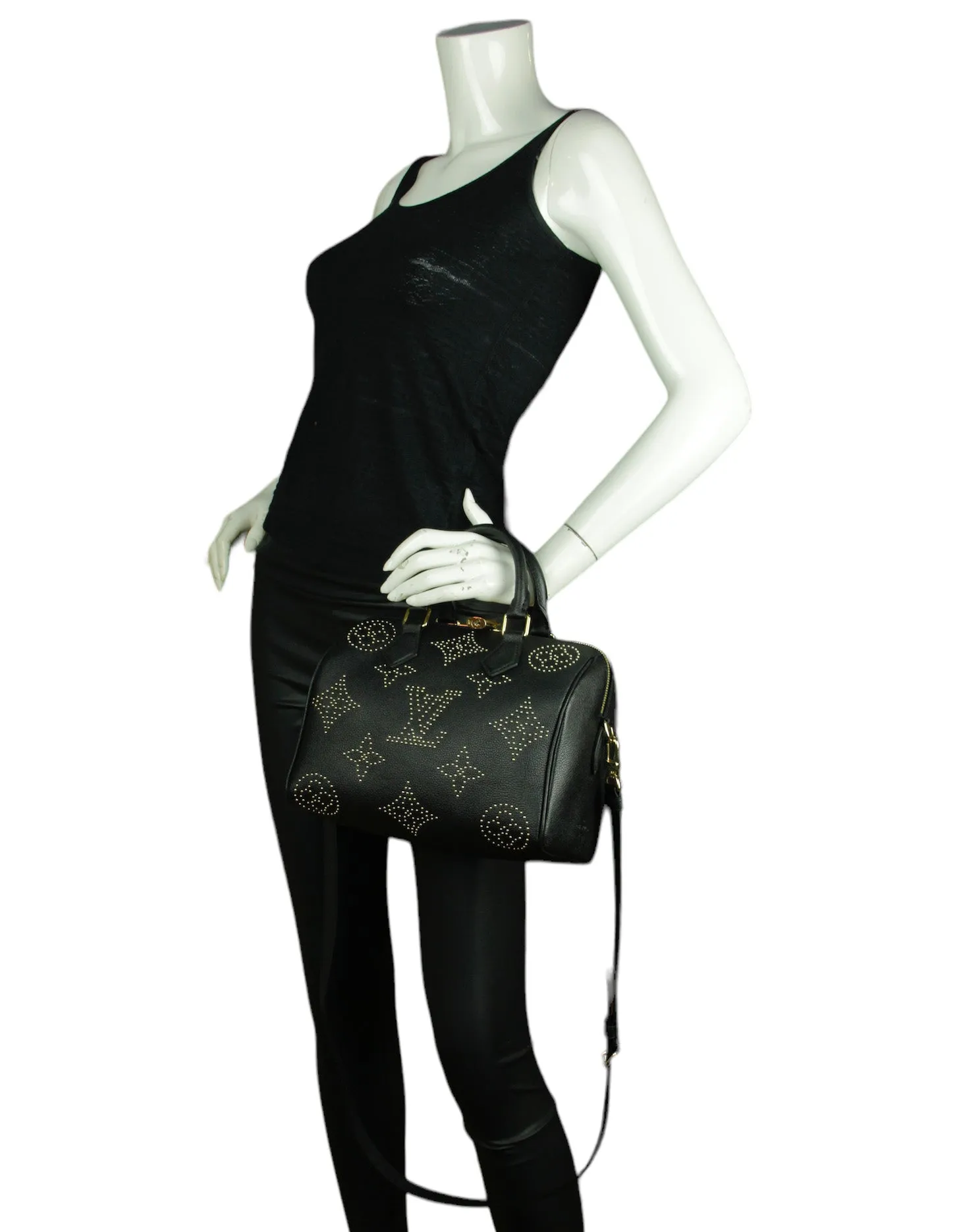 Louis Vuitton Black Studded Monogram Giant Speedy Bandouliere 25