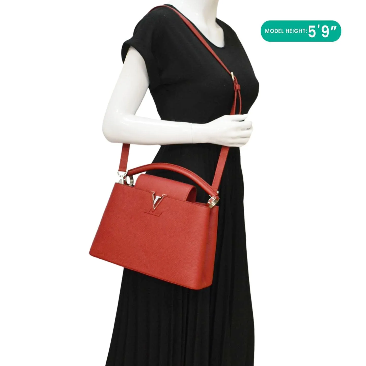 LOUIS VUITTON Capucines MM Taurillon Leather Satchel Bag Red