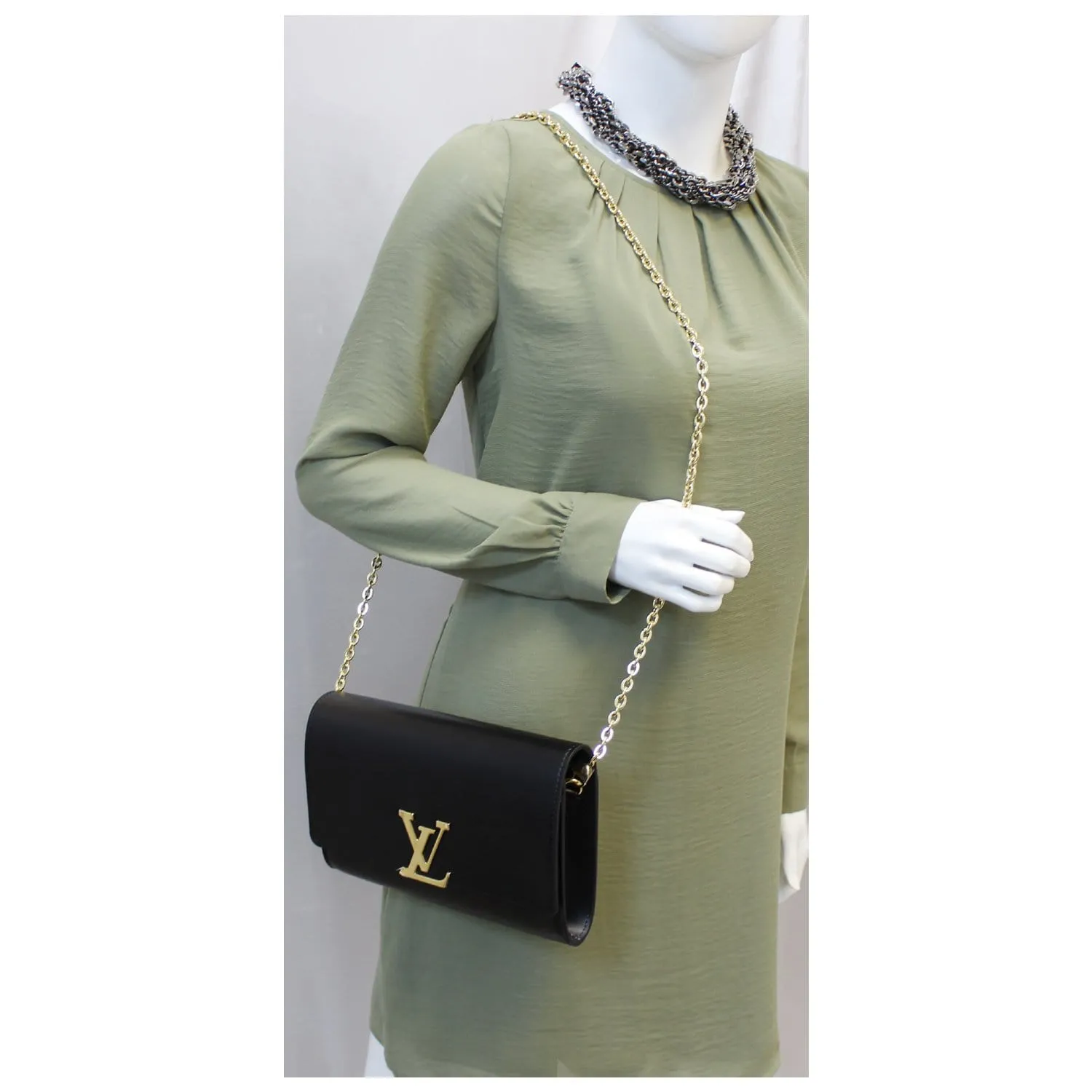 LOUIS VUITTON Chain Louise GM Noir Leather Shoulder Crossbody Bag