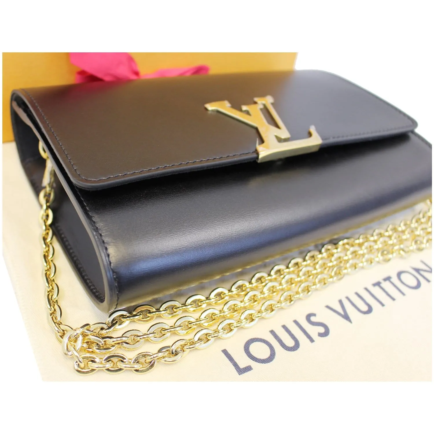 LOUIS VUITTON Chain Louise GM Noir Leather Shoulder Crossbody Bag