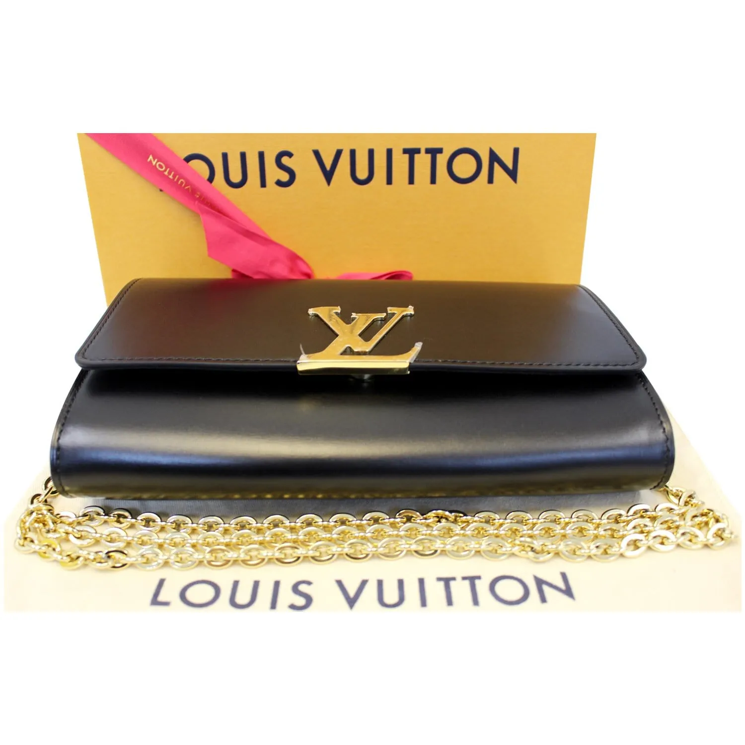 LOUIS VUITTON Chain Louise GM Noir Leather Shoulder Crossbody Bag