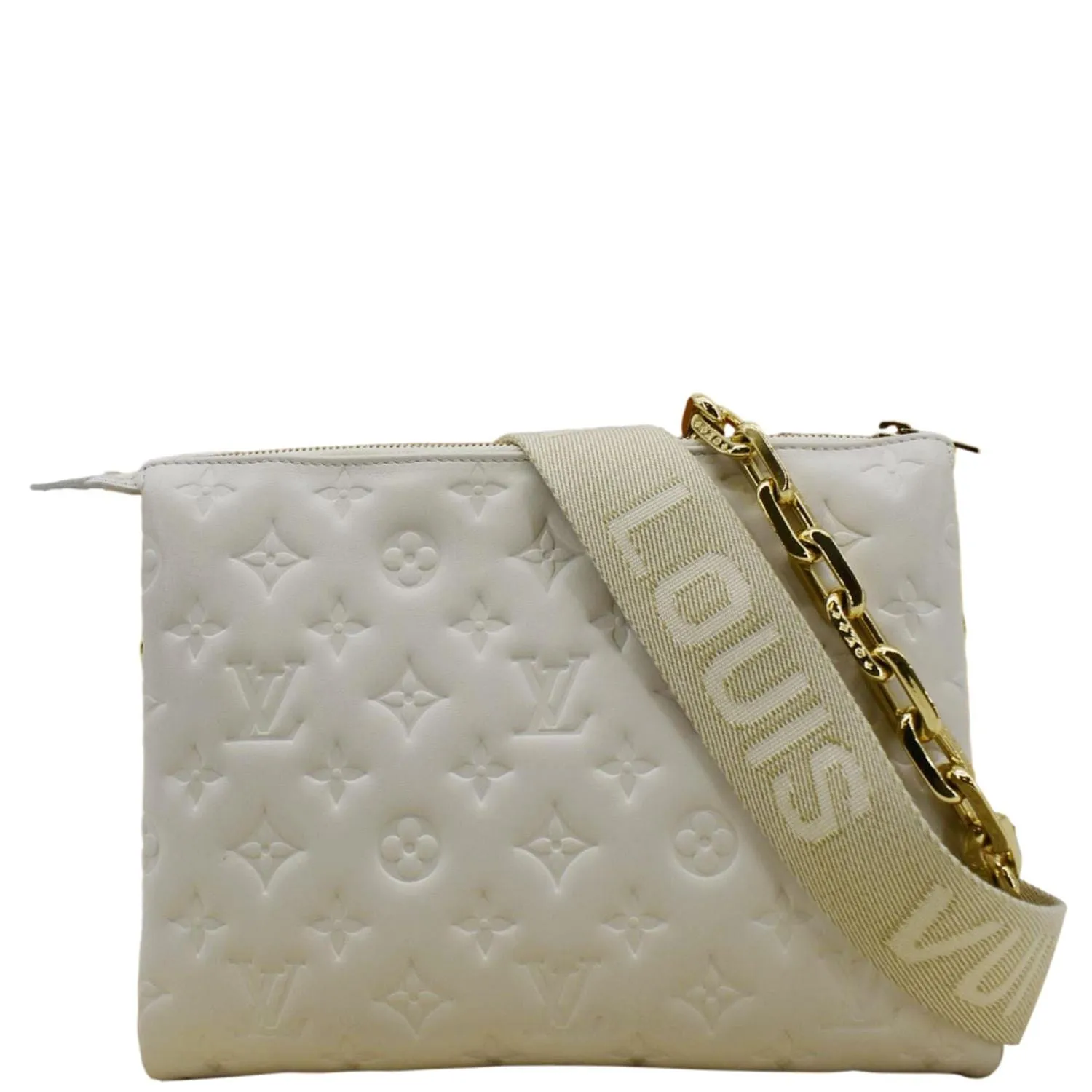 LOUIS VUITTON Coussin PM Monogram Embossed Leather Shoulder Bag White