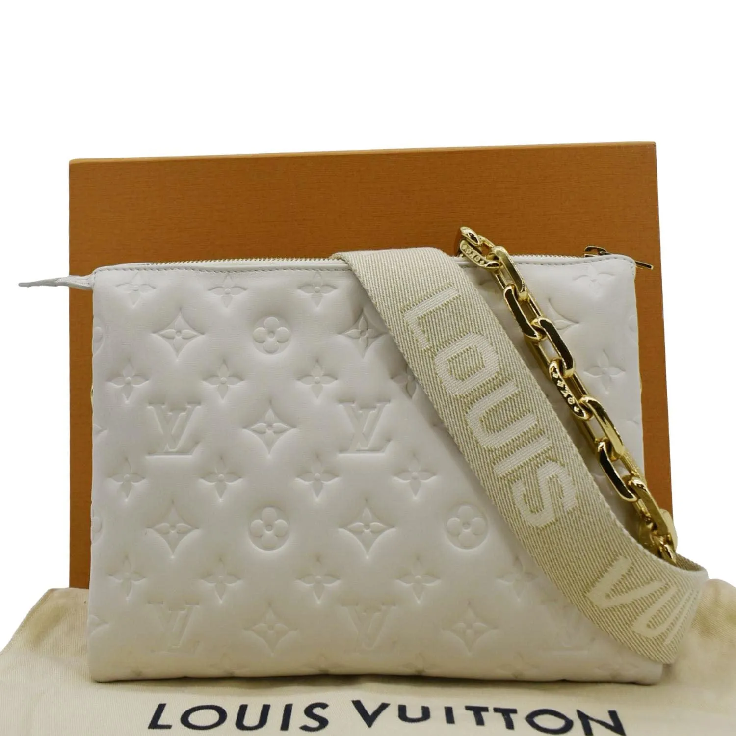 LOUIS VUITTON Coussin PM Monogram Embossed Leather Shoulder Bag White