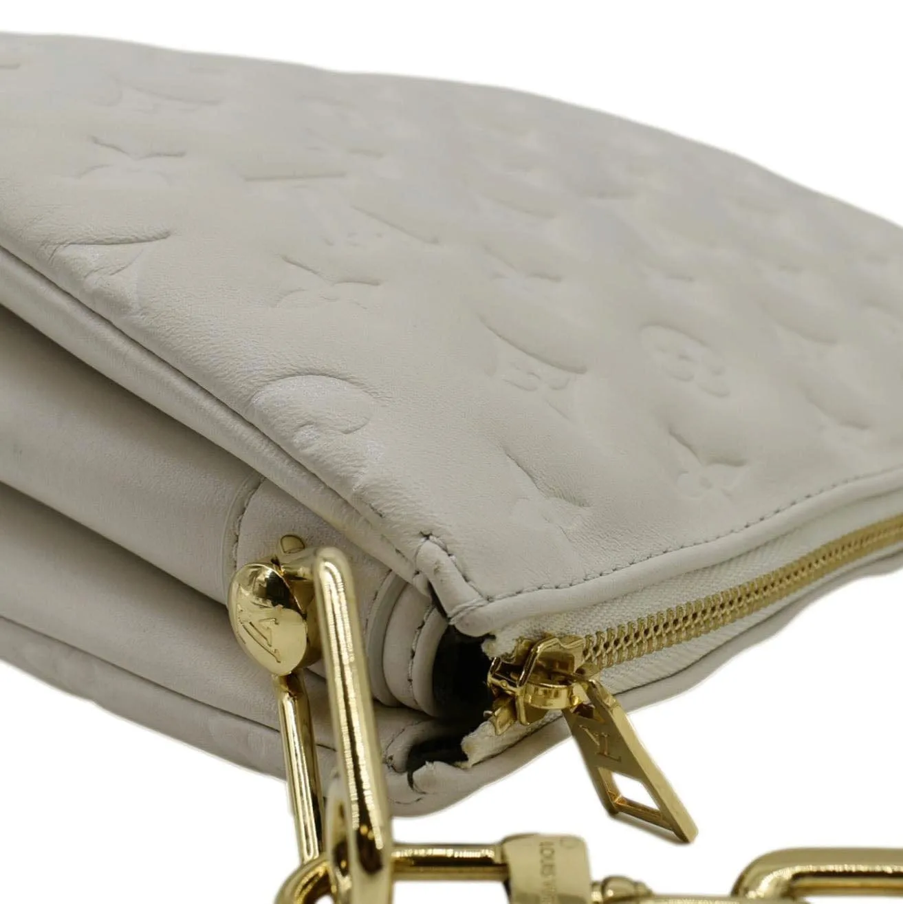 LOUIS VUITTON Coussin PM Monogram Embossed Shoulder Bag Creme