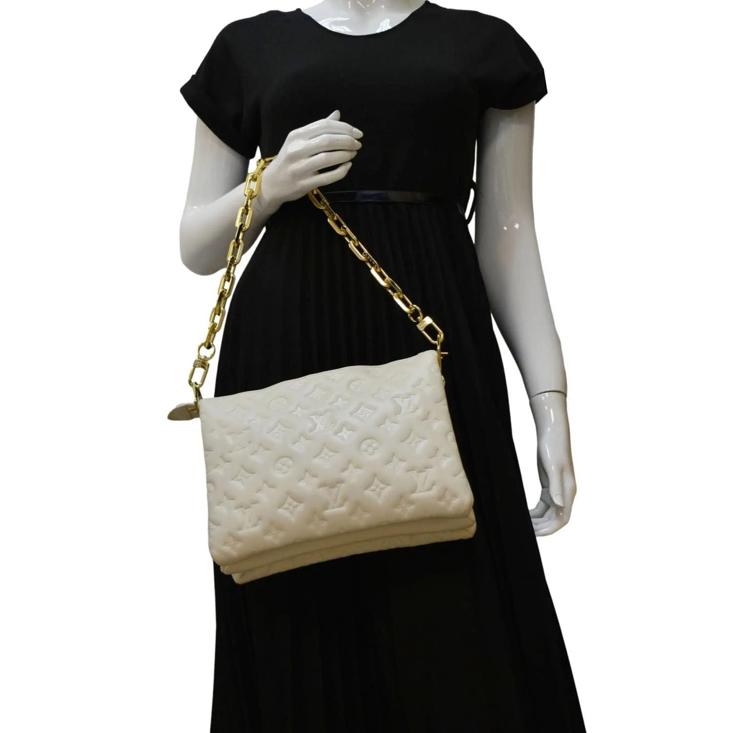 LOUIS VUITTON Coussin PM Monogram Embossed Shoulder Bag Creme