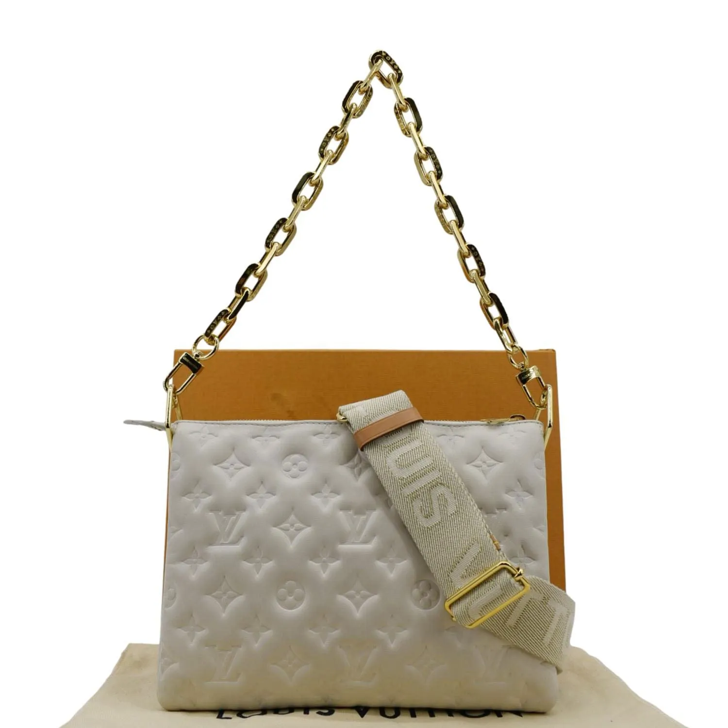 LOUIS VUITTON Coussin PM Monogram Embossed Shoulder Bag Creme