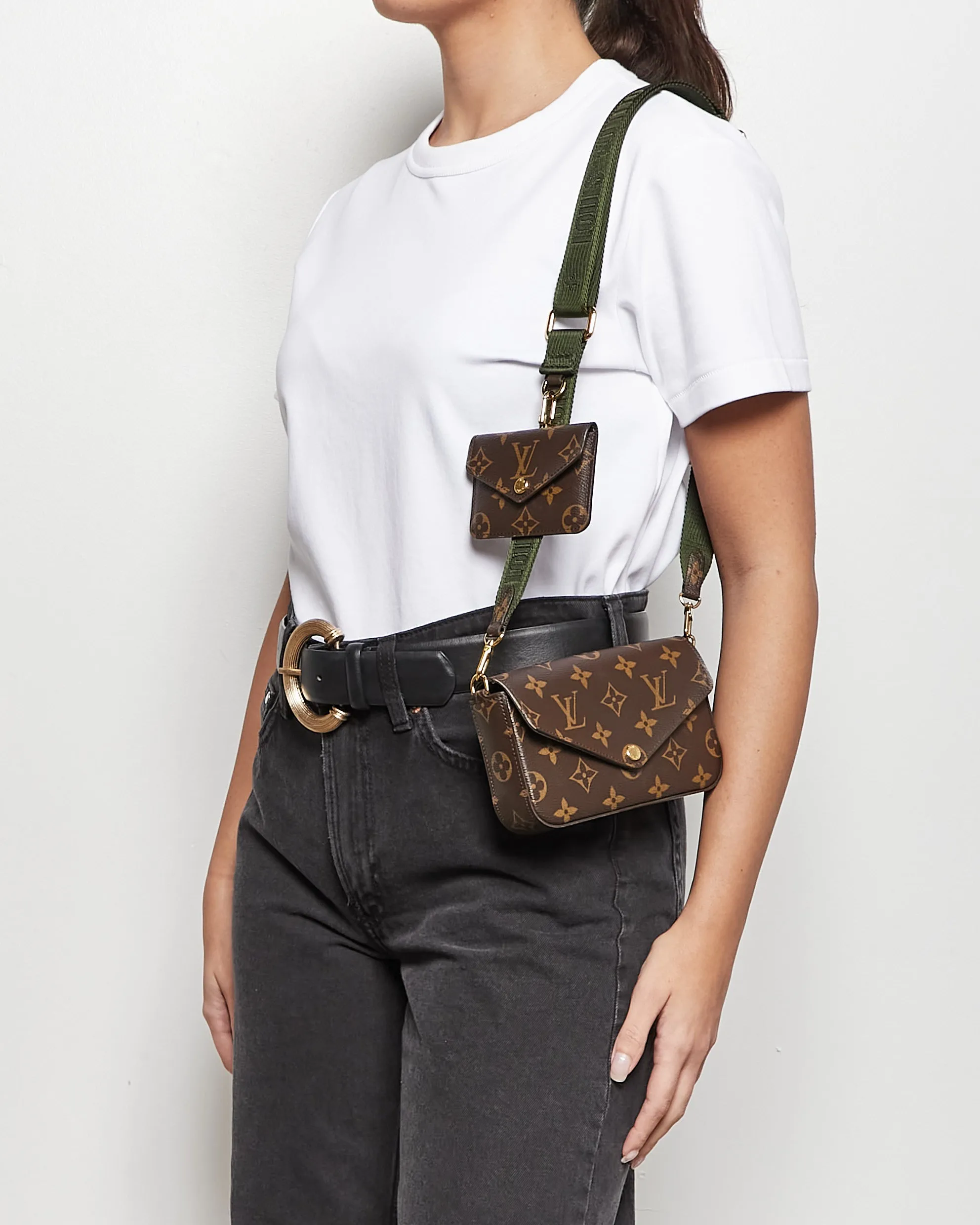 Louis Vuitton Monogram Canvas Félicie Strap & Go Crossbody with Khaki Strap