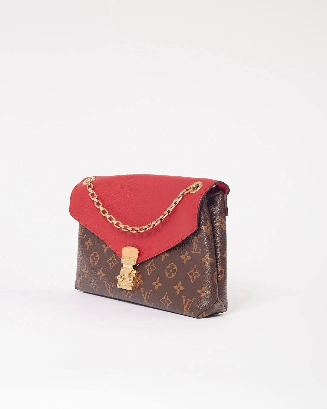 Louis Vuitton Red Leather & Monogram Canvas Pallas Chain Shoulder Bag