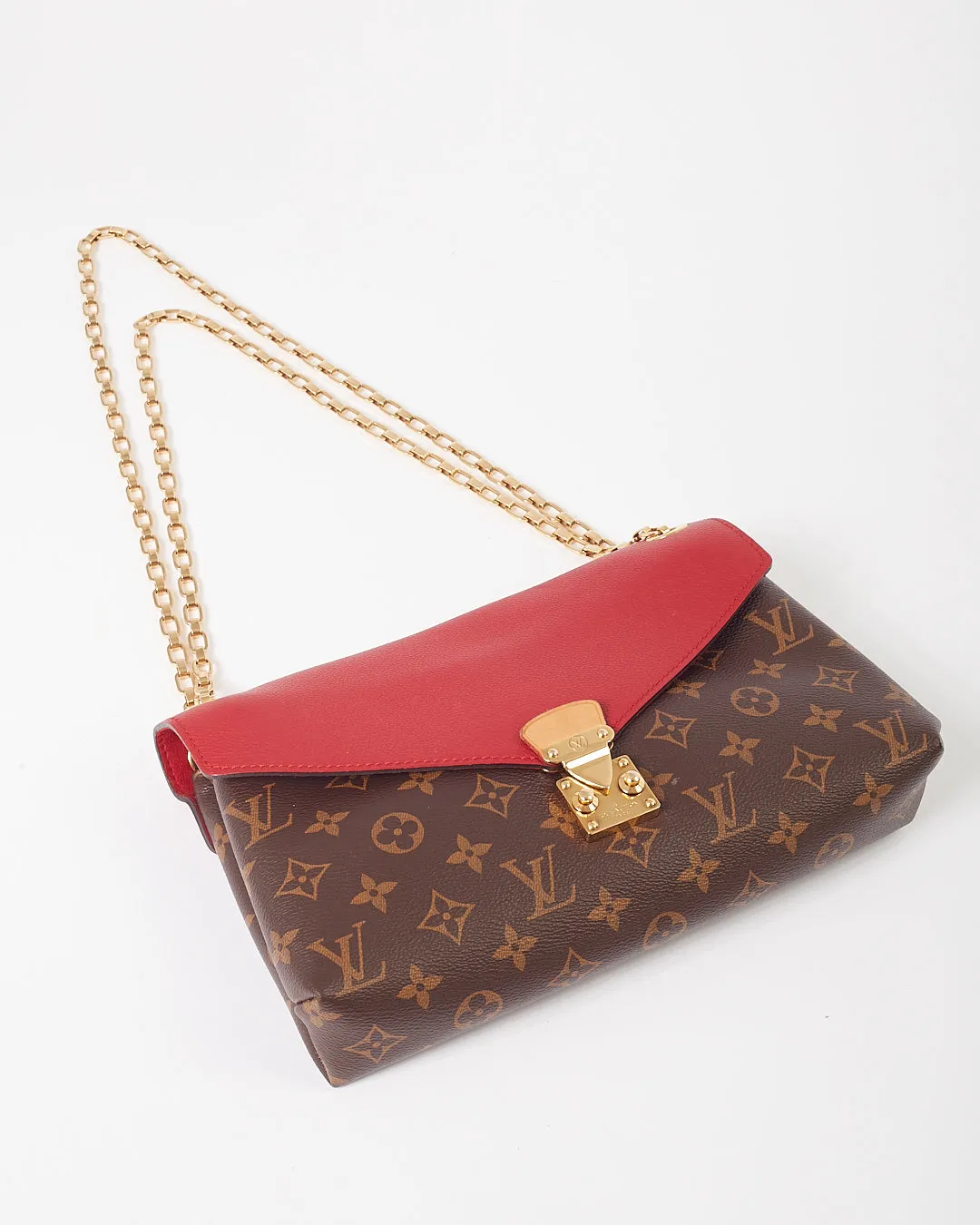 Louis Vuitton Red Leather & Monogram Canvas Pallas Chain Shoulder Bag