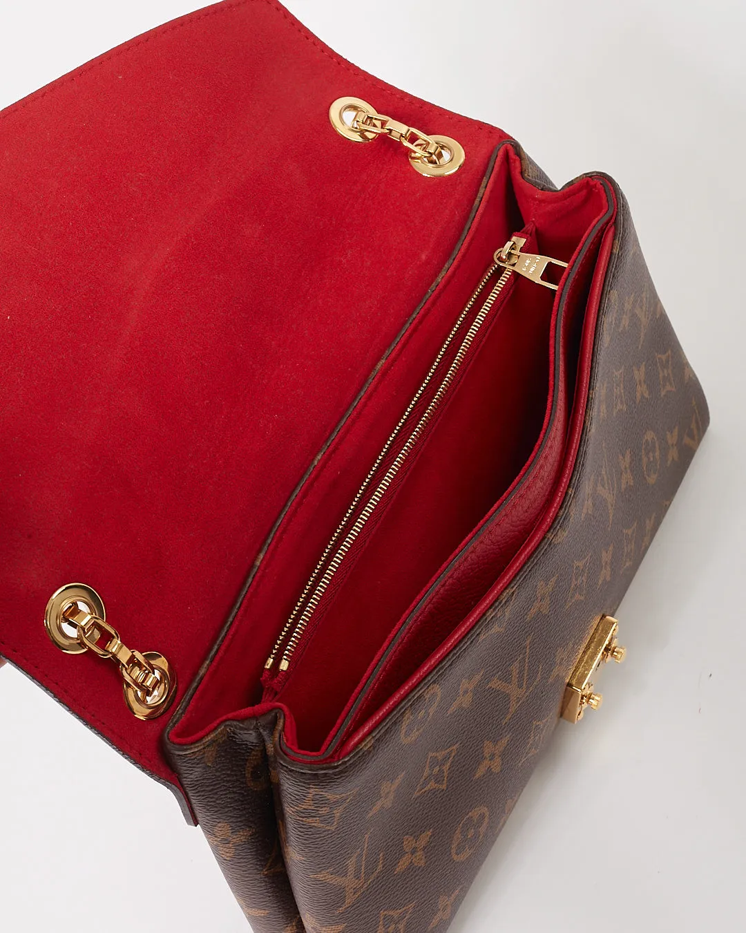 Louis Vuitton Red Leather & Monogram Canvas Pallas Chain Shoulder Bag