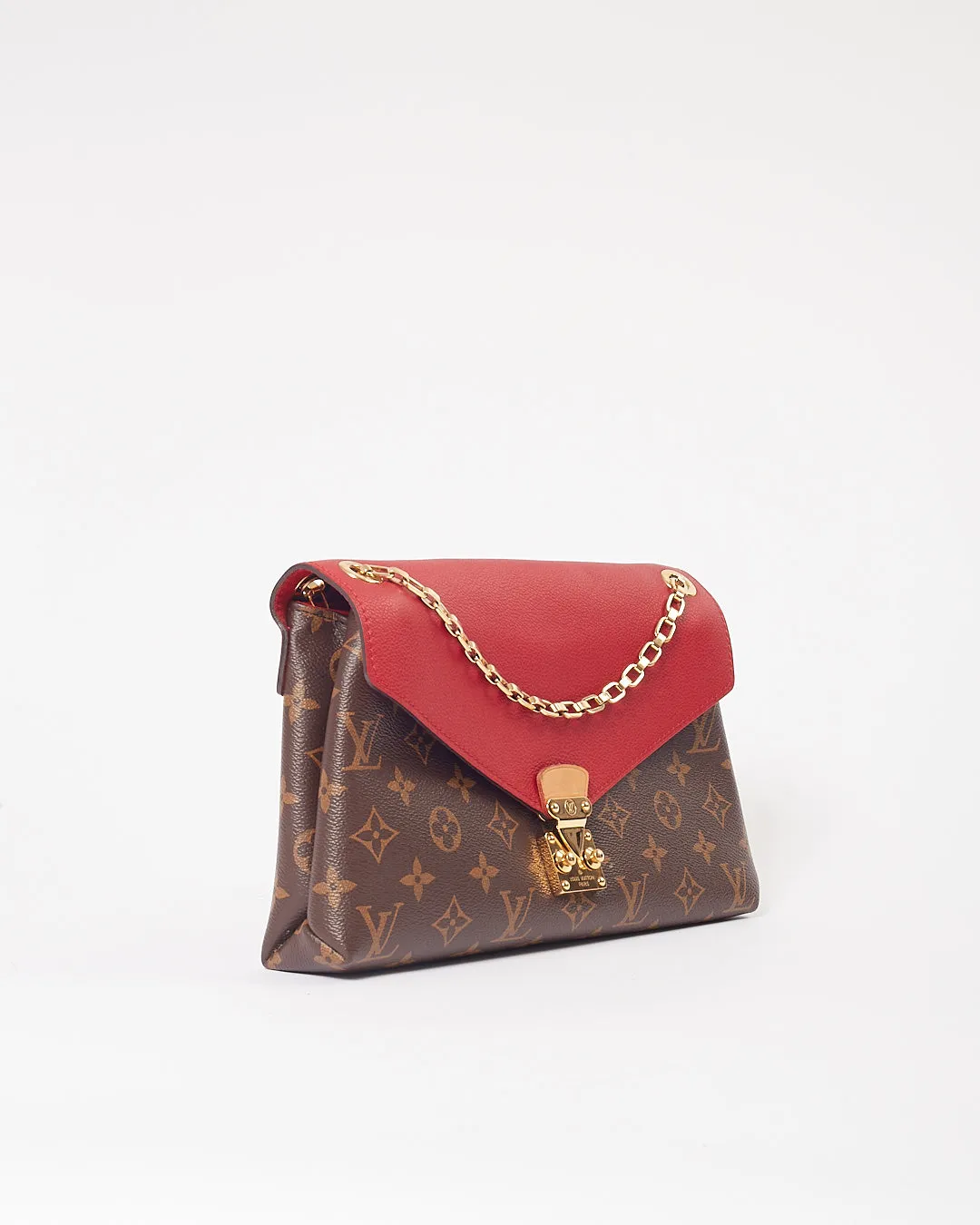 Louis Vuitton Red Leather & Monogram Canvas Pallas Chain Shoulder Bag