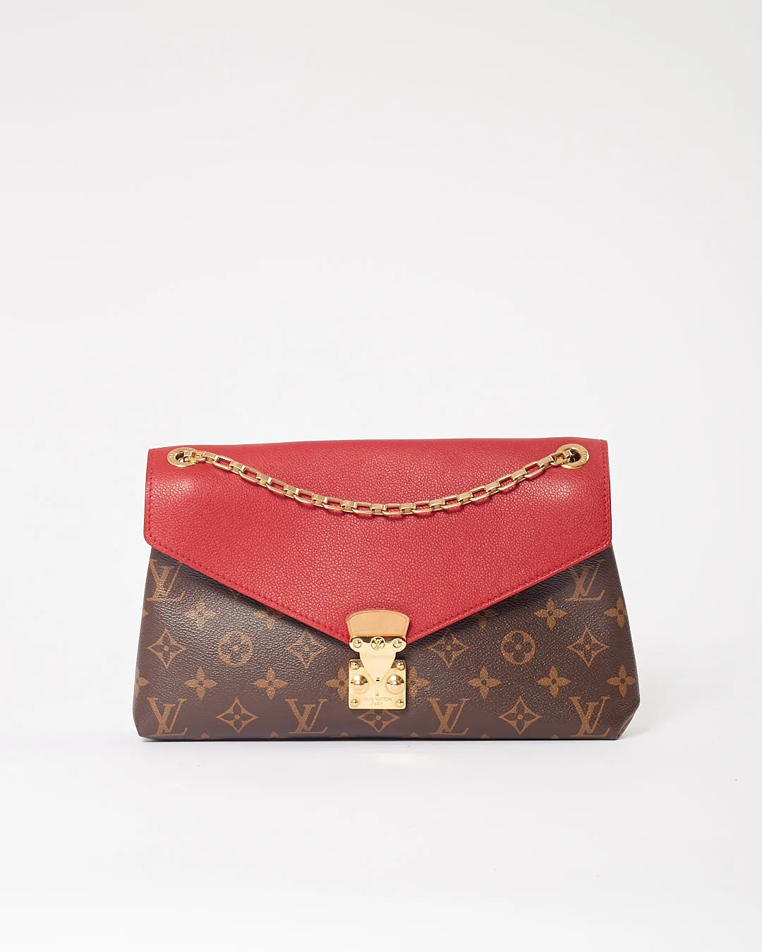 Louis Vuitton Red Leather & Monogram Canvas Pallas Chain Shoulder Bag