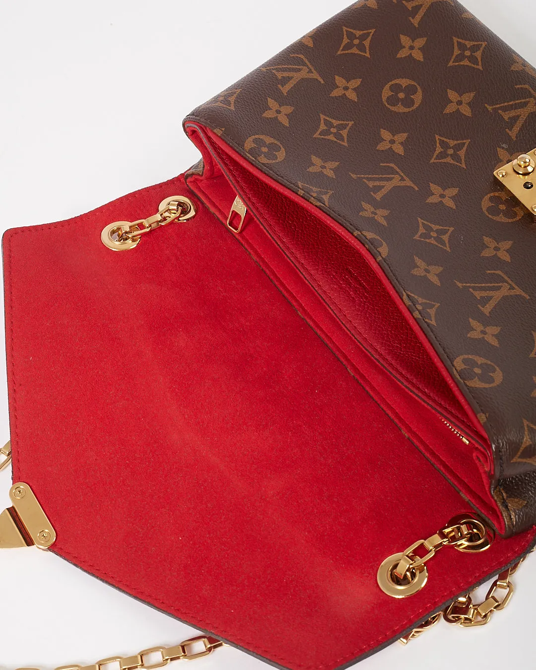 Louis Vuitton Red Leather & Monogram Canvas Pallas Chain Shoulder Bag