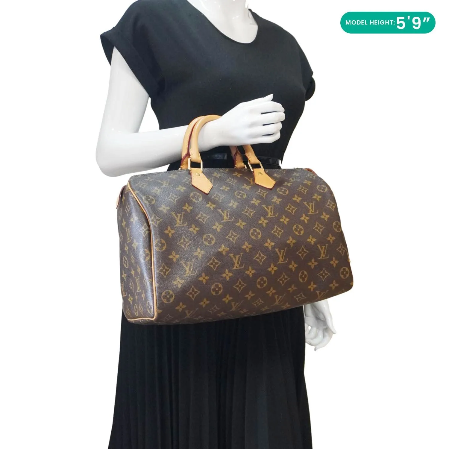 LOUIS VUITTON Speedy 30 Monogram Canvas Satchel Bag Brown
