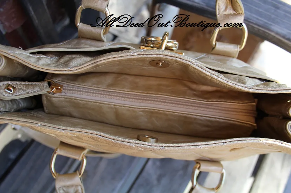 Luxcessories Inc. | Lock & Stud Purse Champagne