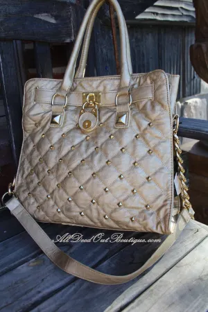 Luxcessories Inc. | Lock & Stud Purse Champagne
