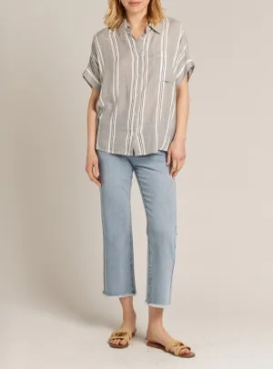 Maddie Striped Button Up Short Sleeve Shirt in Black/White