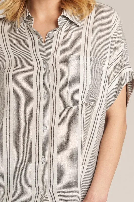 Maddie Striped Button Up Short Sleeve Shirt in Black/White