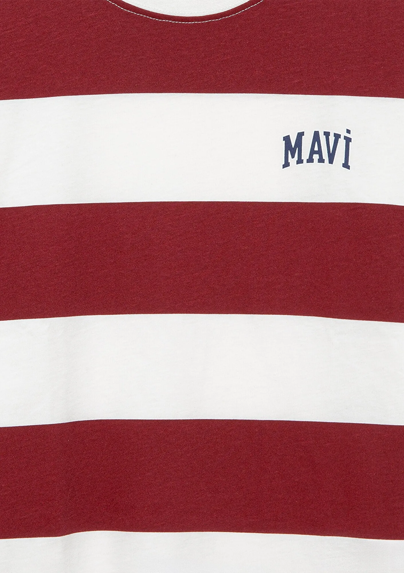 Mavi Logo Printed Burgundy Striped Tshirt