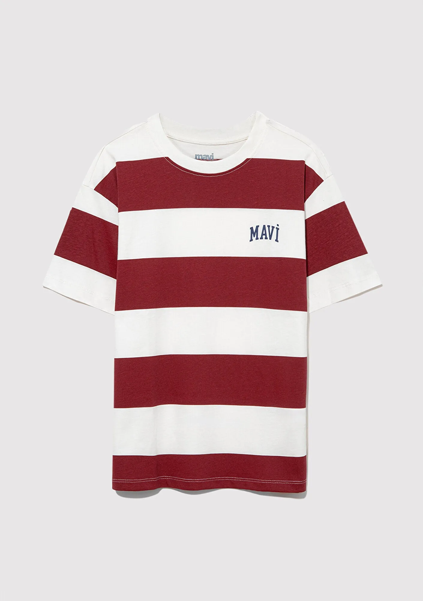 Mavi Logo Printed Burgundy Striped Tshirt