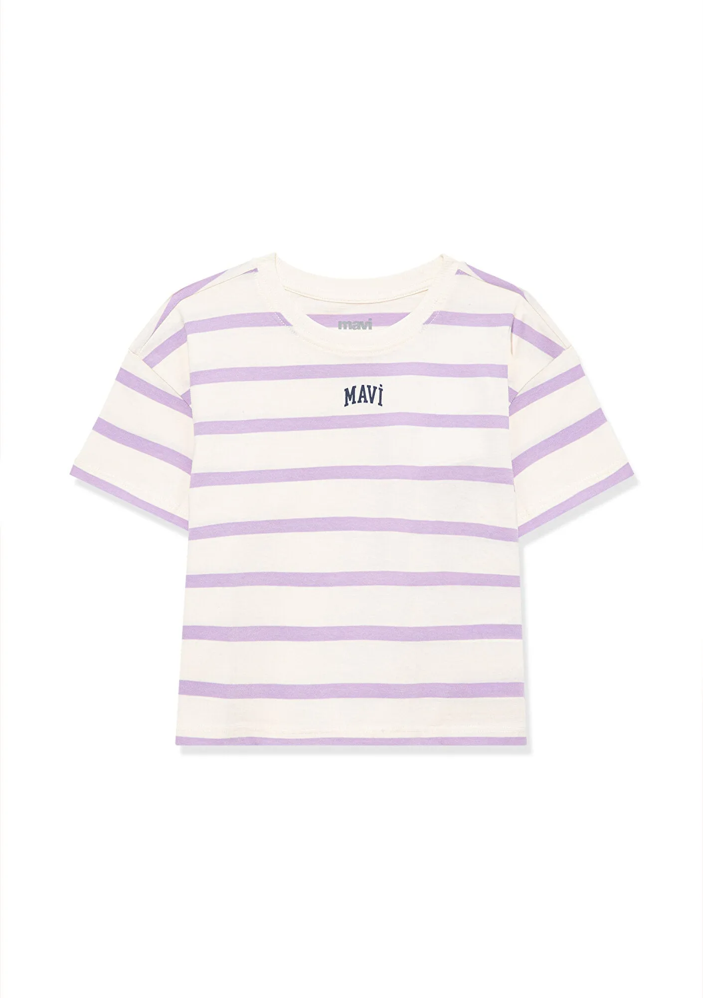 Mavi Logo Printed Purple Striped Crop T-Shirt