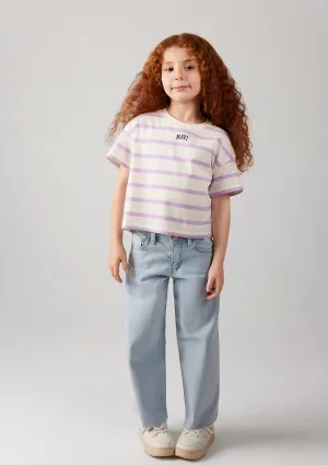 Mavi Logo Printed Purple Striped Crop T-Shirt