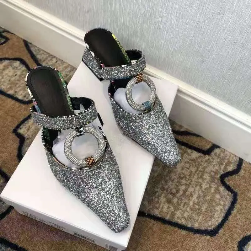 Med Heels Slippers Women Bling Slides Outside Mules Shoes Women Cozy Loafers Sandalias Mujer 2020 Ladise Shoes Chanclas Mujer