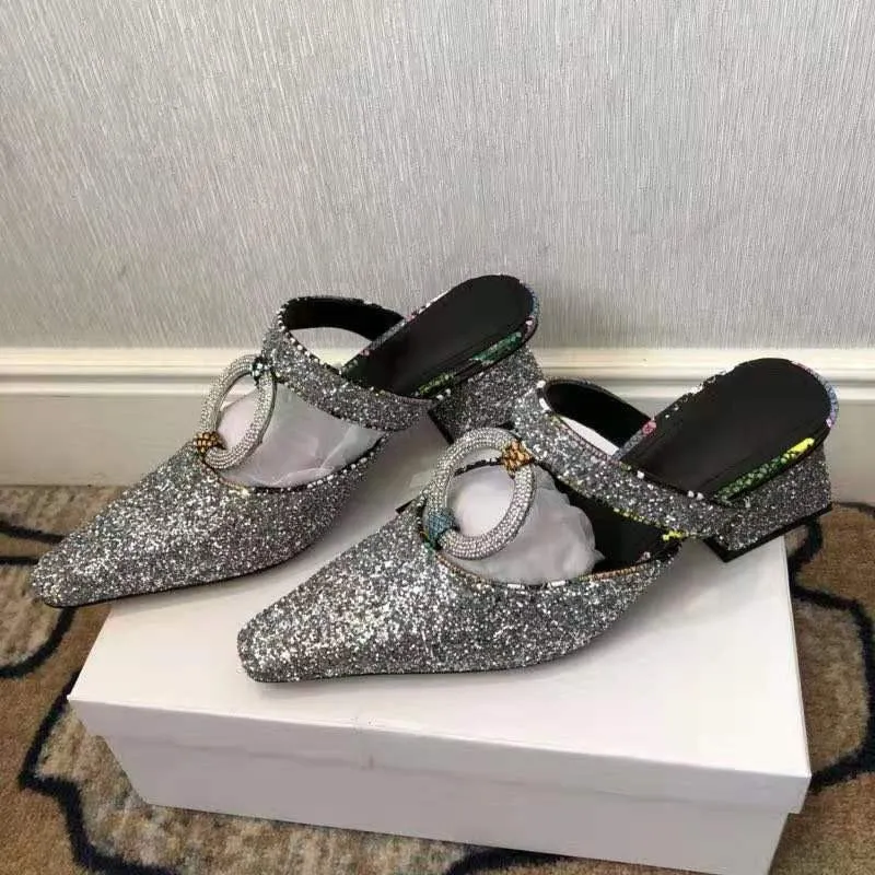 Med Heels Slippers Women Bling Slides Outside Mules Shoes Women Cozy Loafers Sandalias Mujer 2020 Ladise Shoes Chanclas Mujer