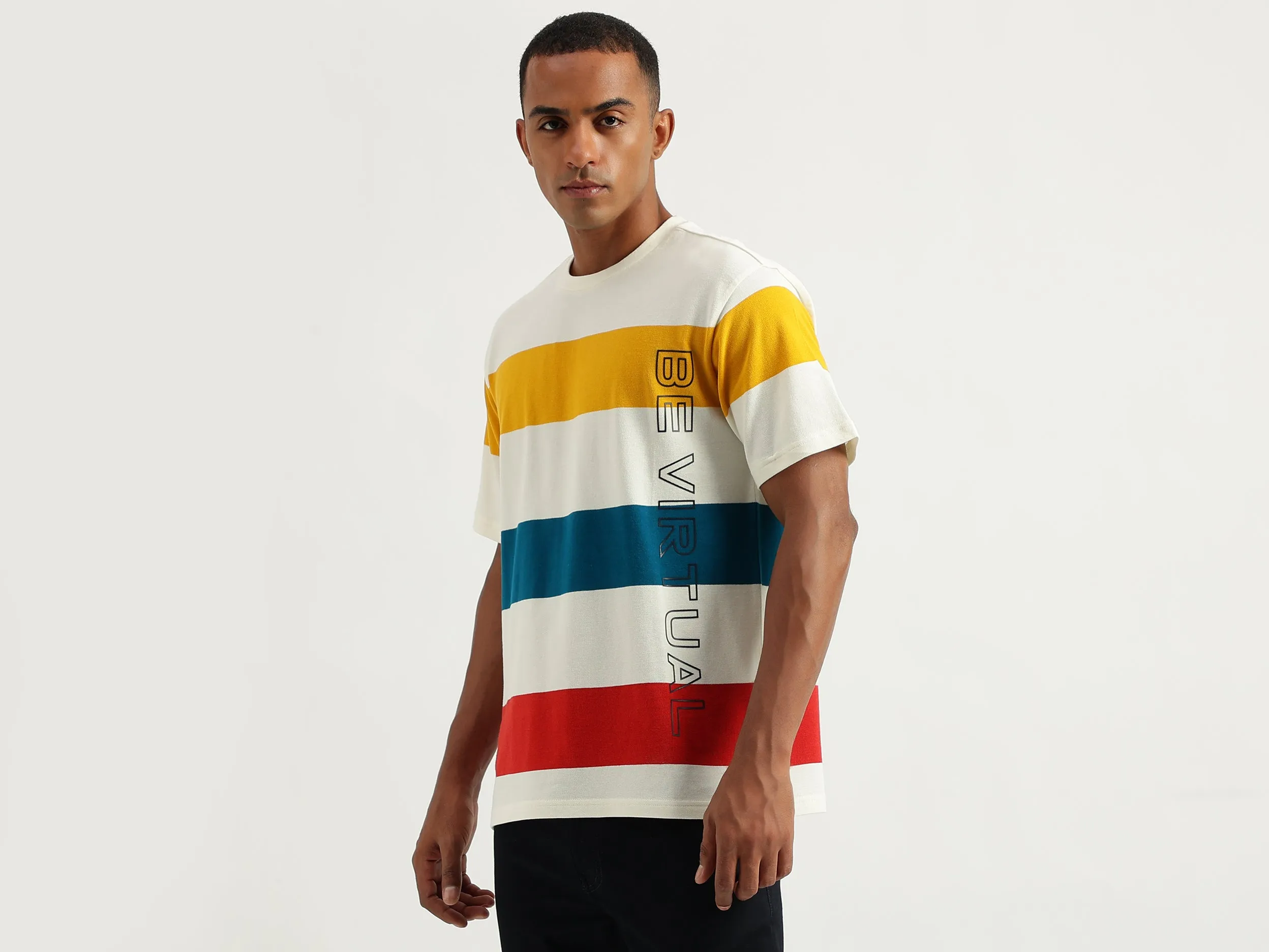 Men's Boxy Fit Crew Neck Striped Tshirts