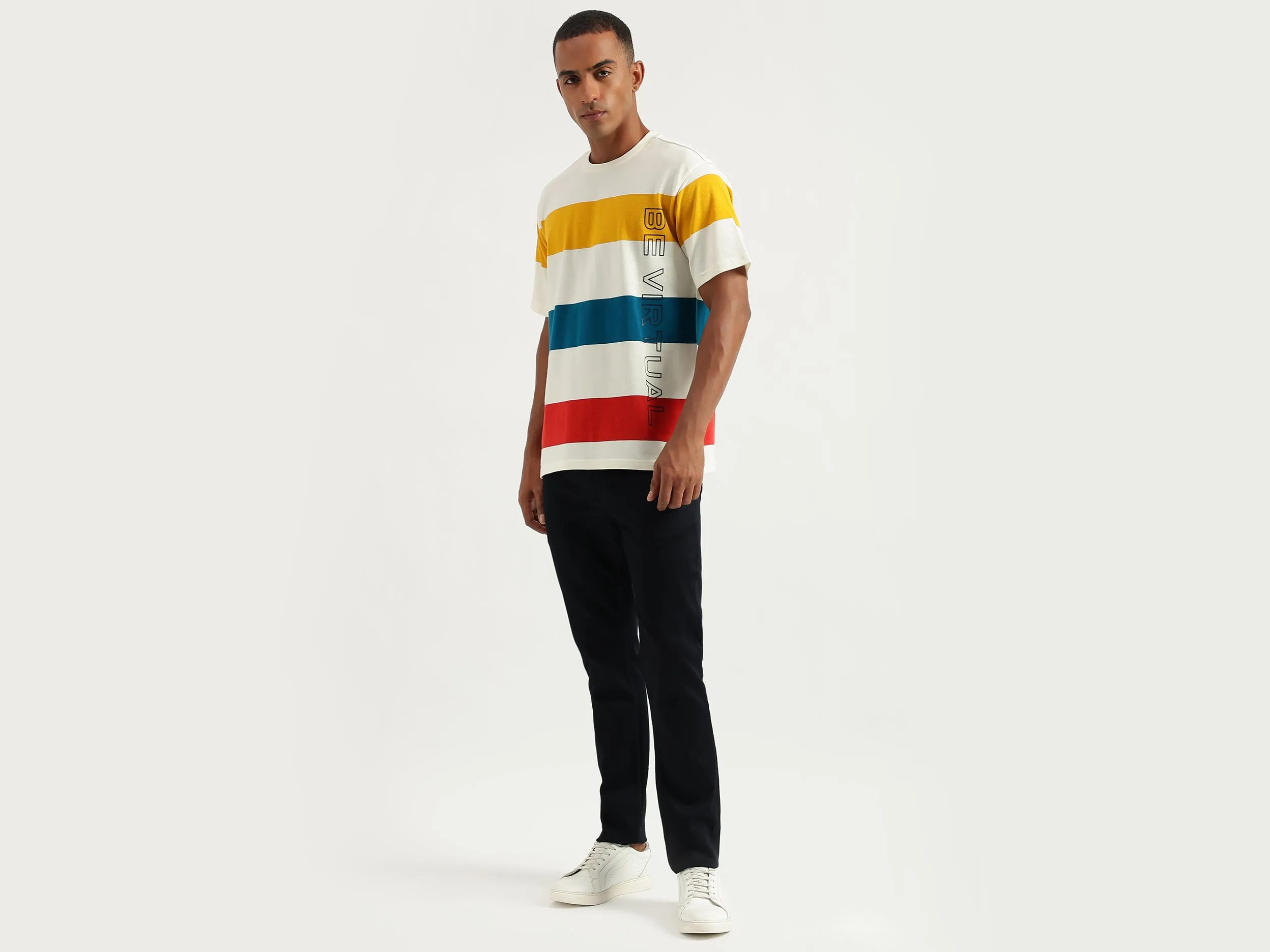 Men's Boxy Fit Crew Neck Striped Tshirts