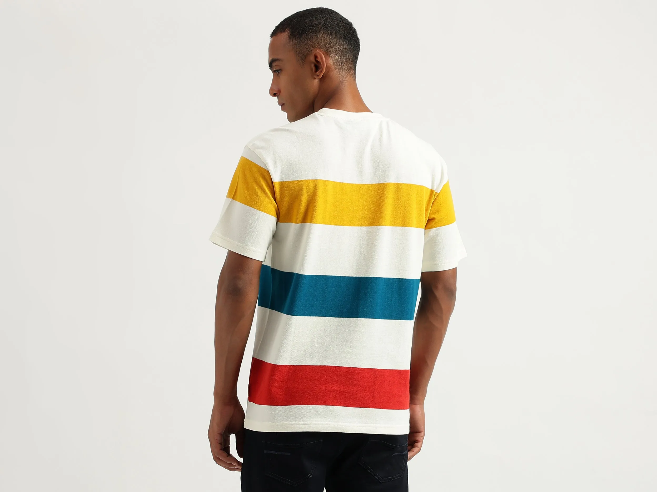 Men's Boxy Fit Crew Neck Striped Tshirts