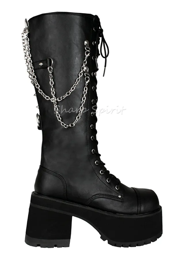 Mens Lace Up Rave Gothic Platform Boots w. Chains