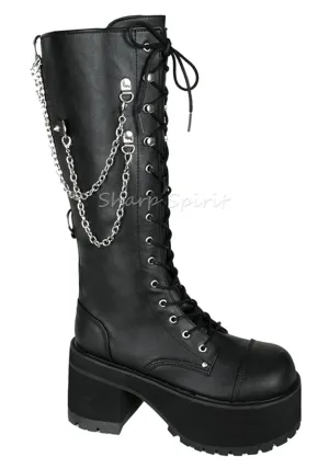Mens Lace Up Rave Gothic Platform Boots w. Chains