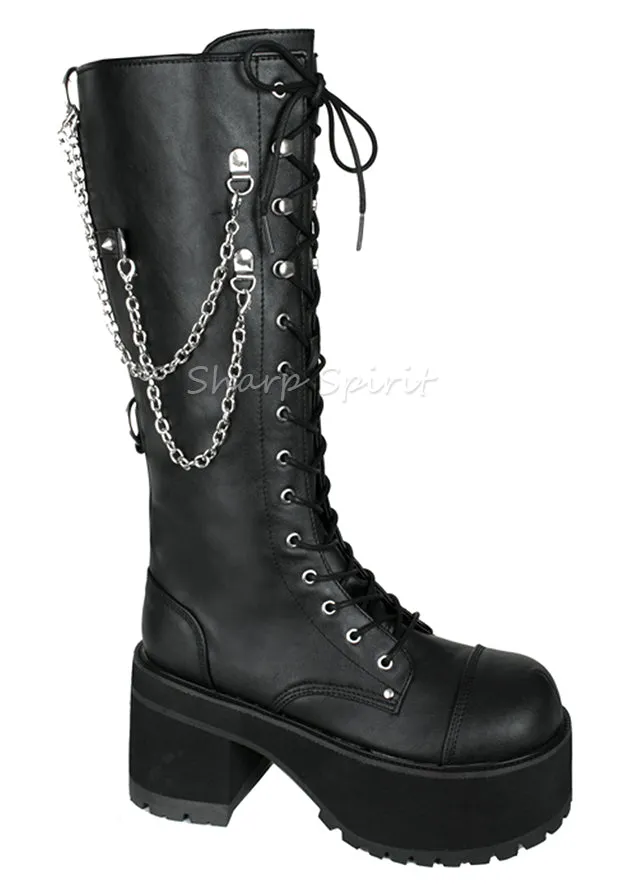 Mens Lace Up Rave Gothic Platform Boots w. Chains