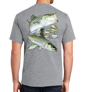 Men's Striped Bass Short Sleeve Athletic Heather Cotton T-Shirt