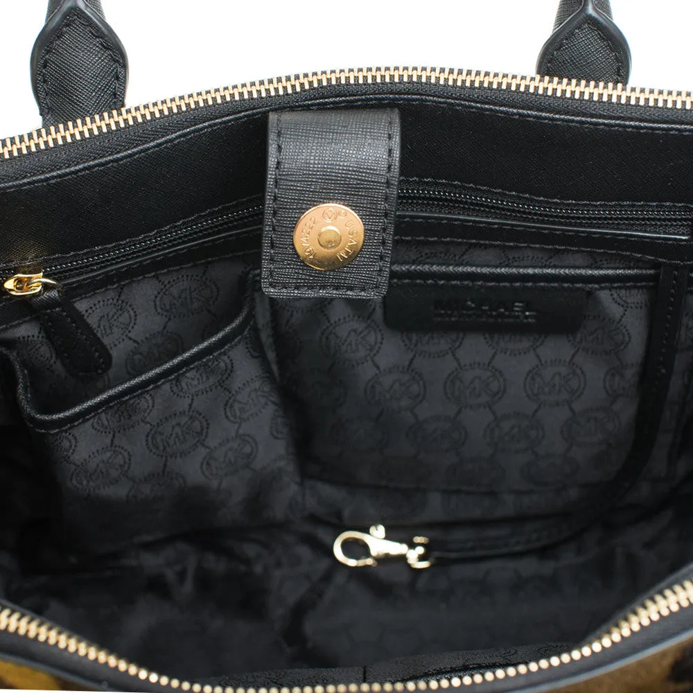 Michael Kors Sutton Haircalf Satchel Camo Acid Lemon Shoulder Handbag Purse New